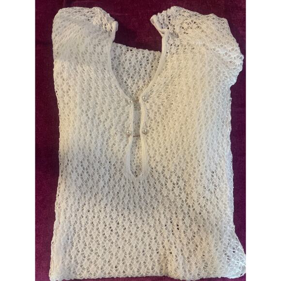 SEXY White Knitted Maxi Dress Sheer Crochet Pearl Sz Small S FEMININE MINIMALIST - Picture 4 of 5